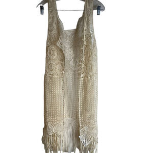 NWT Rooted Soul Creme Crocheted Fringe Boho Western Rodeo Cowgirl Lace Vest